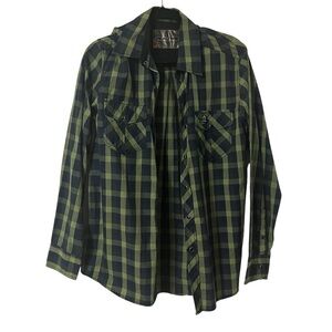 Realtree Green and Black Plaid Men's Button Snap Shirt pearl snap Size Medium